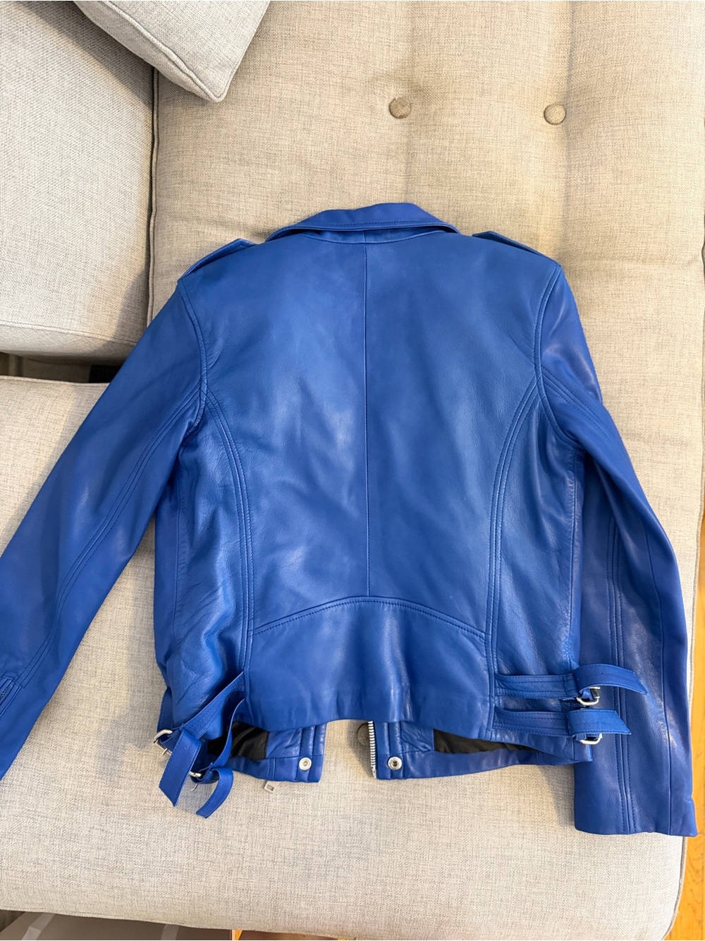 Blue Leather Moto Jacket - vero pelle - Picture 4 of 5
